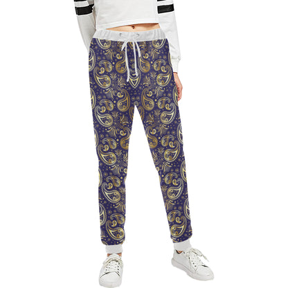 Paisley Blue Yellow Design Print Unisex Sweatpants