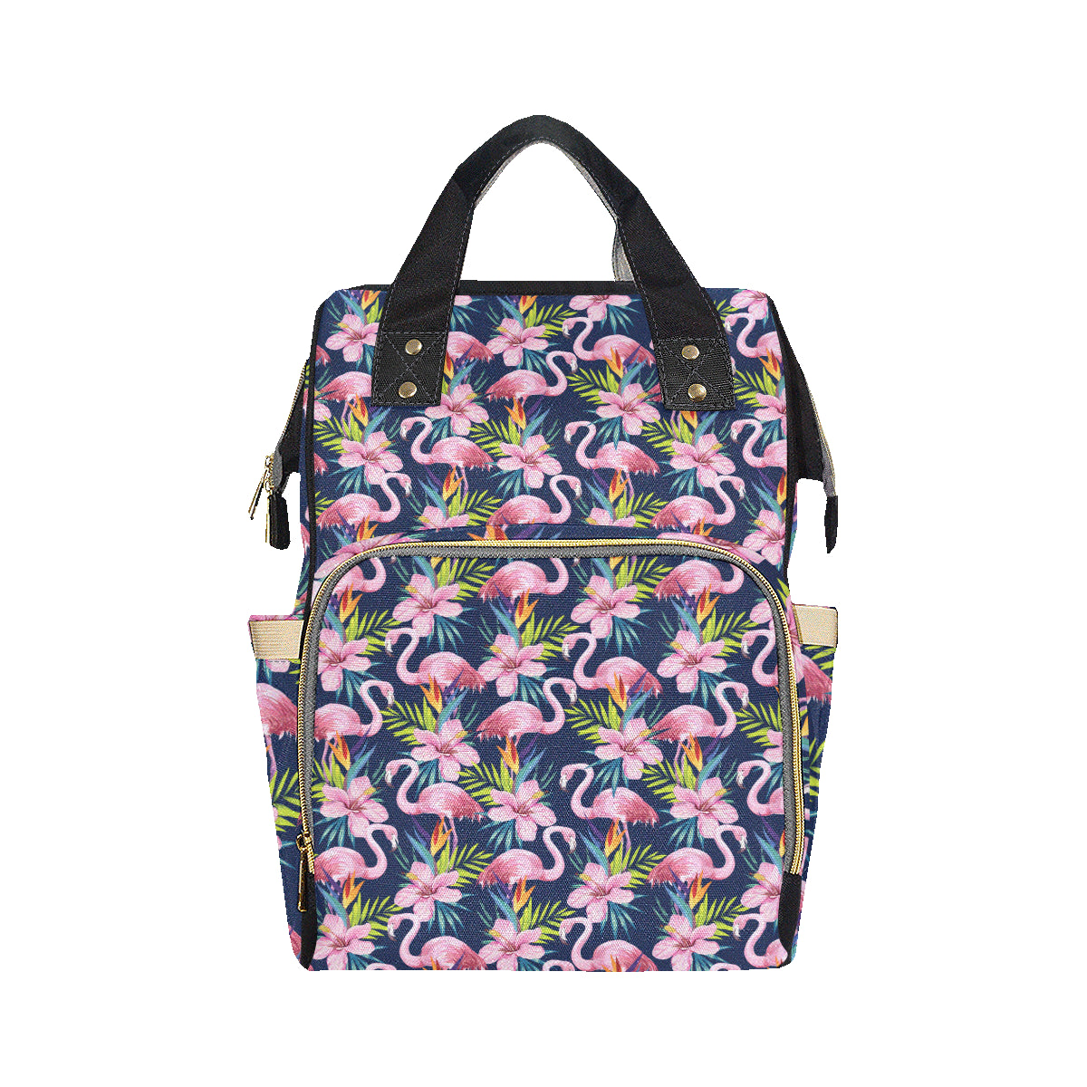 Flamingo Hibiscus Print Diaper Bag Backpack