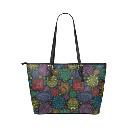 Chakra Mandala Print Pattern Leather Tote Bag