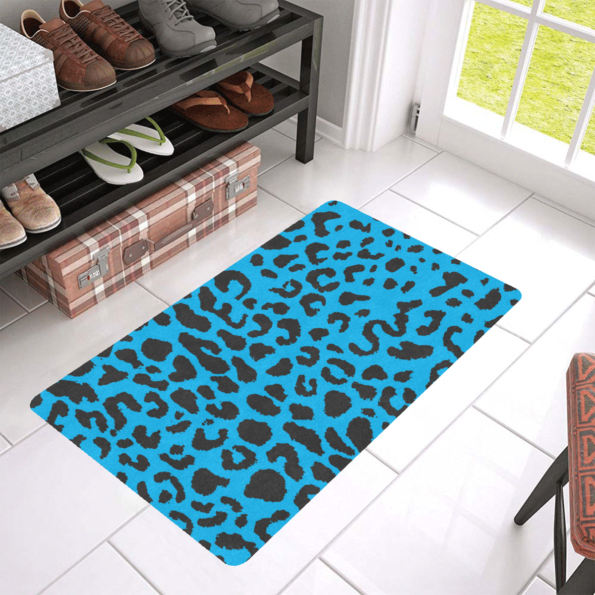 Cheetah Blue Print Pattern Rubber Doormat
