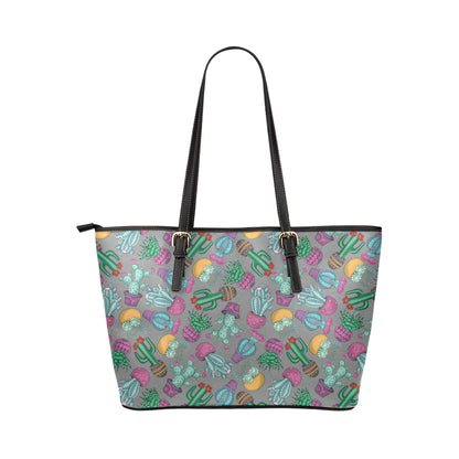 Cactus Colorful Print Pattern Leather Tote Bag
