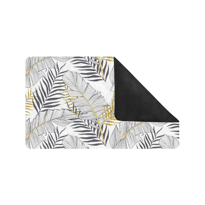 Gold Glitter Tropical Palm Leaves Rubber Doormat