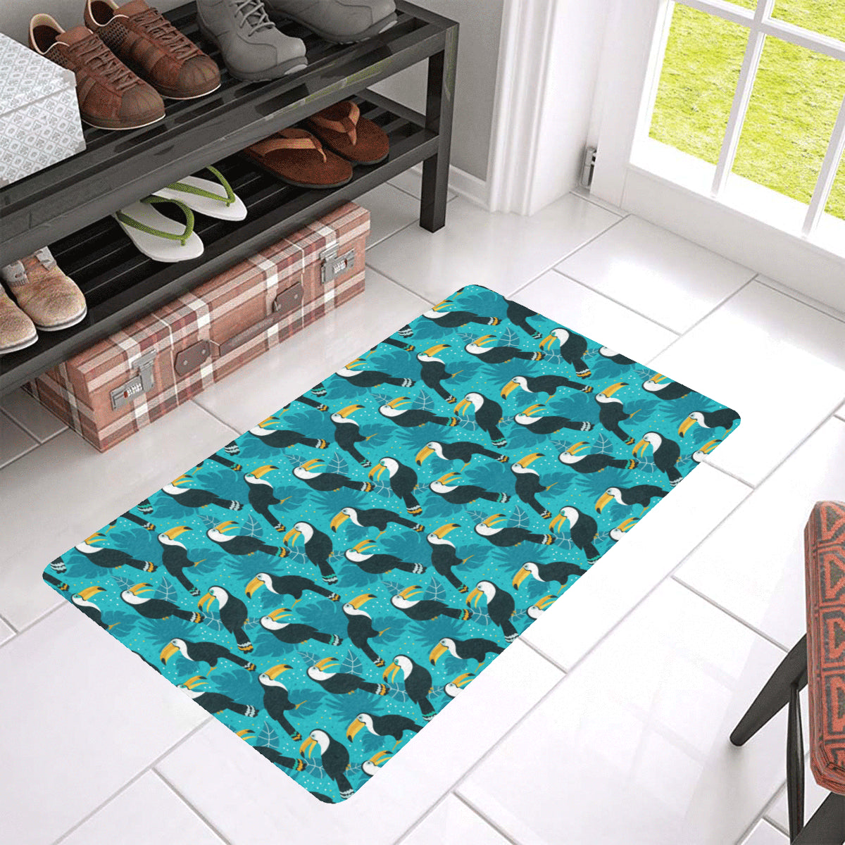 Toucan Parrot Pattern Print Rubber Doormat