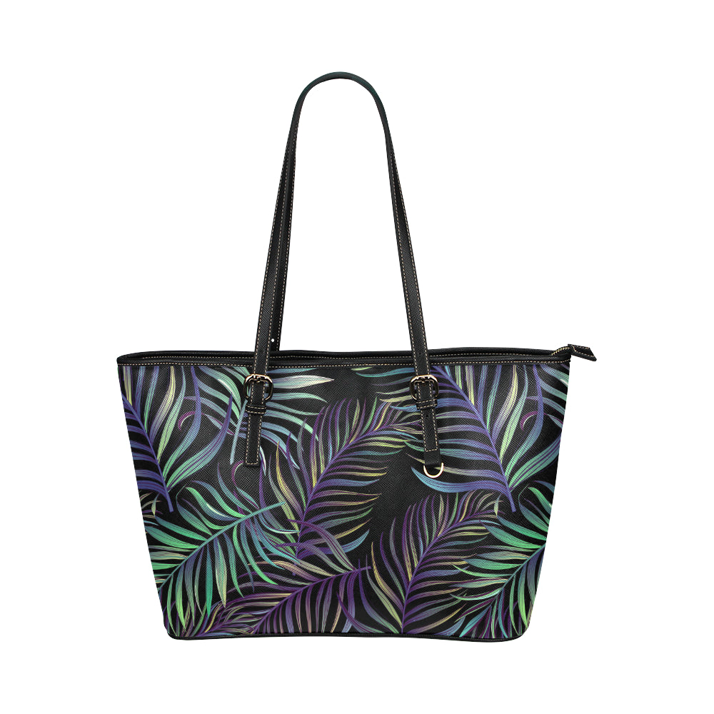 Tropical Palm Leaves Pattern Brightness Leather Tote Bag