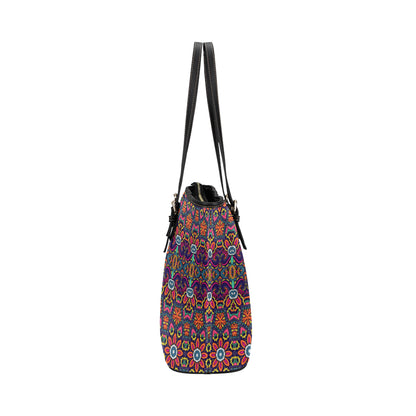 Ethnic Flower Style Print Pattern Leather Tote Bag