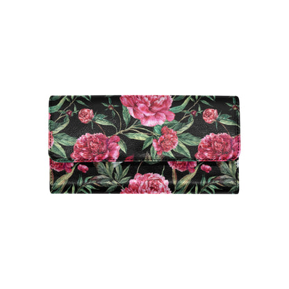 Peony Pattern Print Design PE04 Women's Trifold Wallet