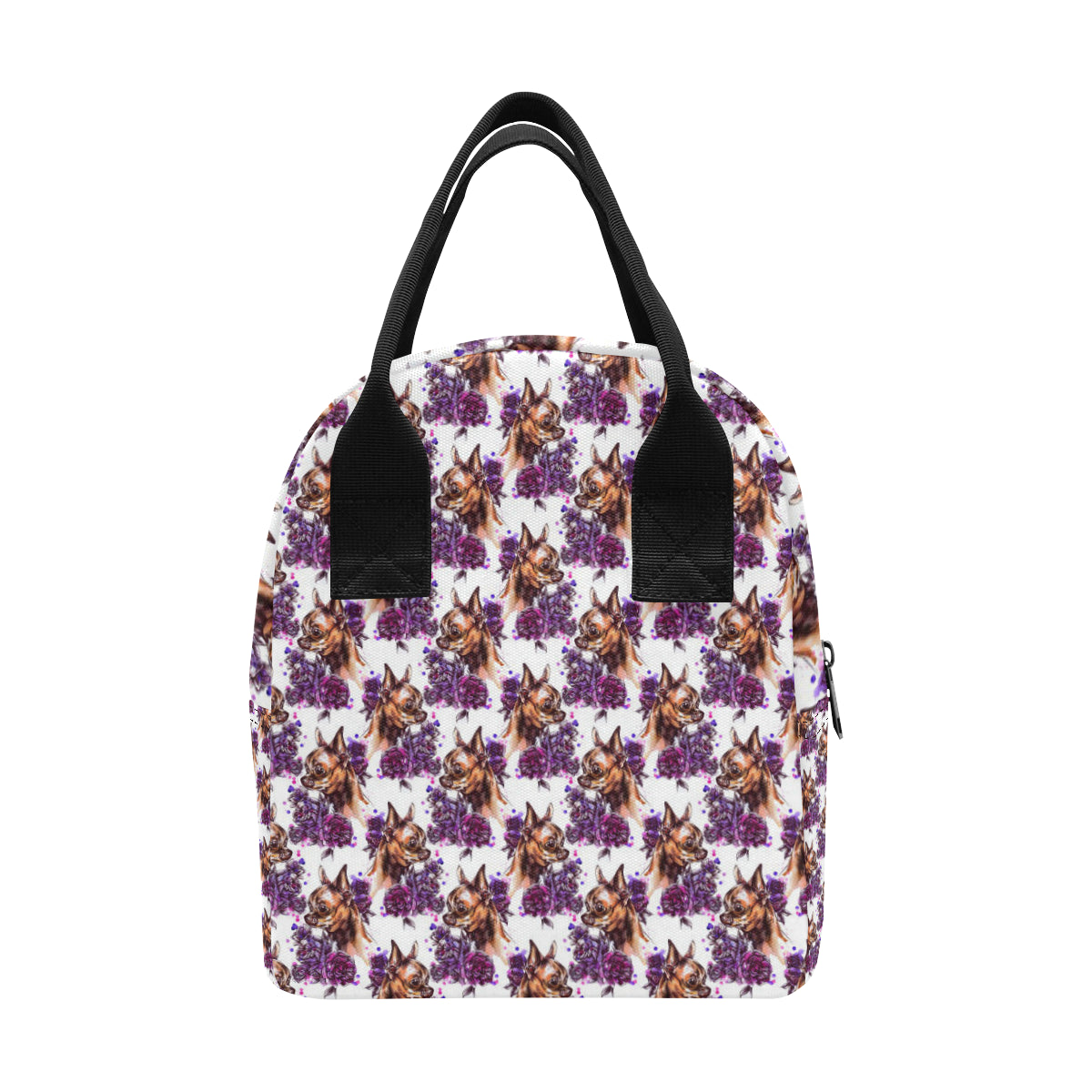 Chihuahua Purple Floral Insulated Lunch Bag