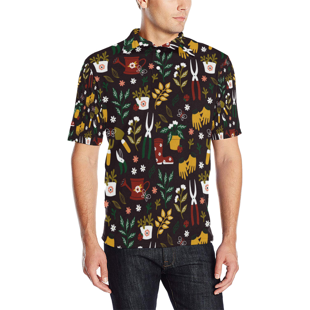 Gardening Pattern Print Design G05 Men Polo Shirt