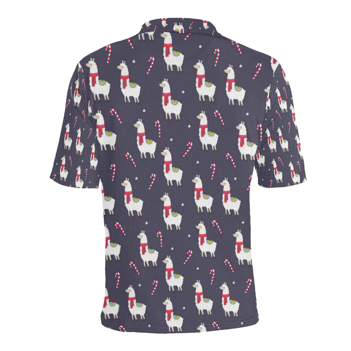 Llama with Candy Cane Themed Print Men Polo Shirt