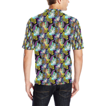 Unicorn With Wings Print Pattern Men Polo Shirt