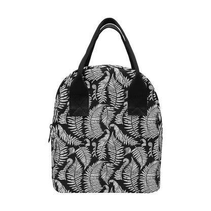 Fern Leave Black White Print Pattern Insulated Lunch Bag