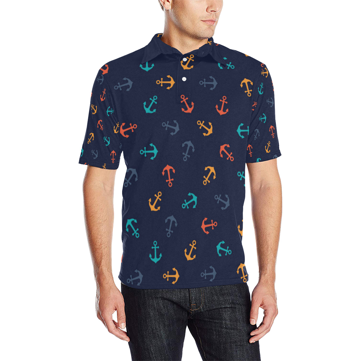 Anchor Pattern Print Design 05 Men Polo Shirt
