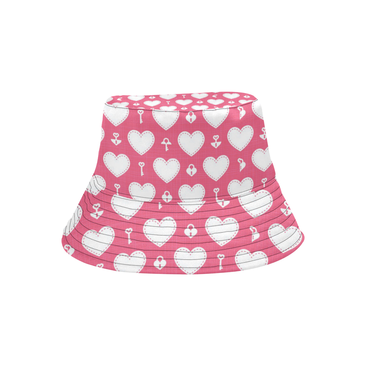 Heart Key Pattern Print Design HE09 Unisex Bucket Hat