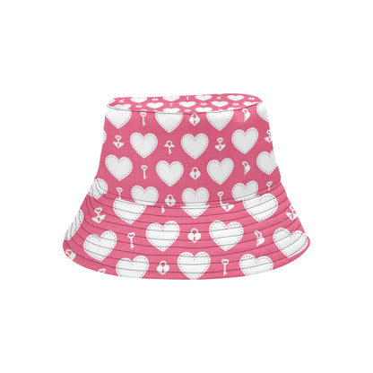 Heart Key Pattern Print Design HE09 Unisex Bucket Hat