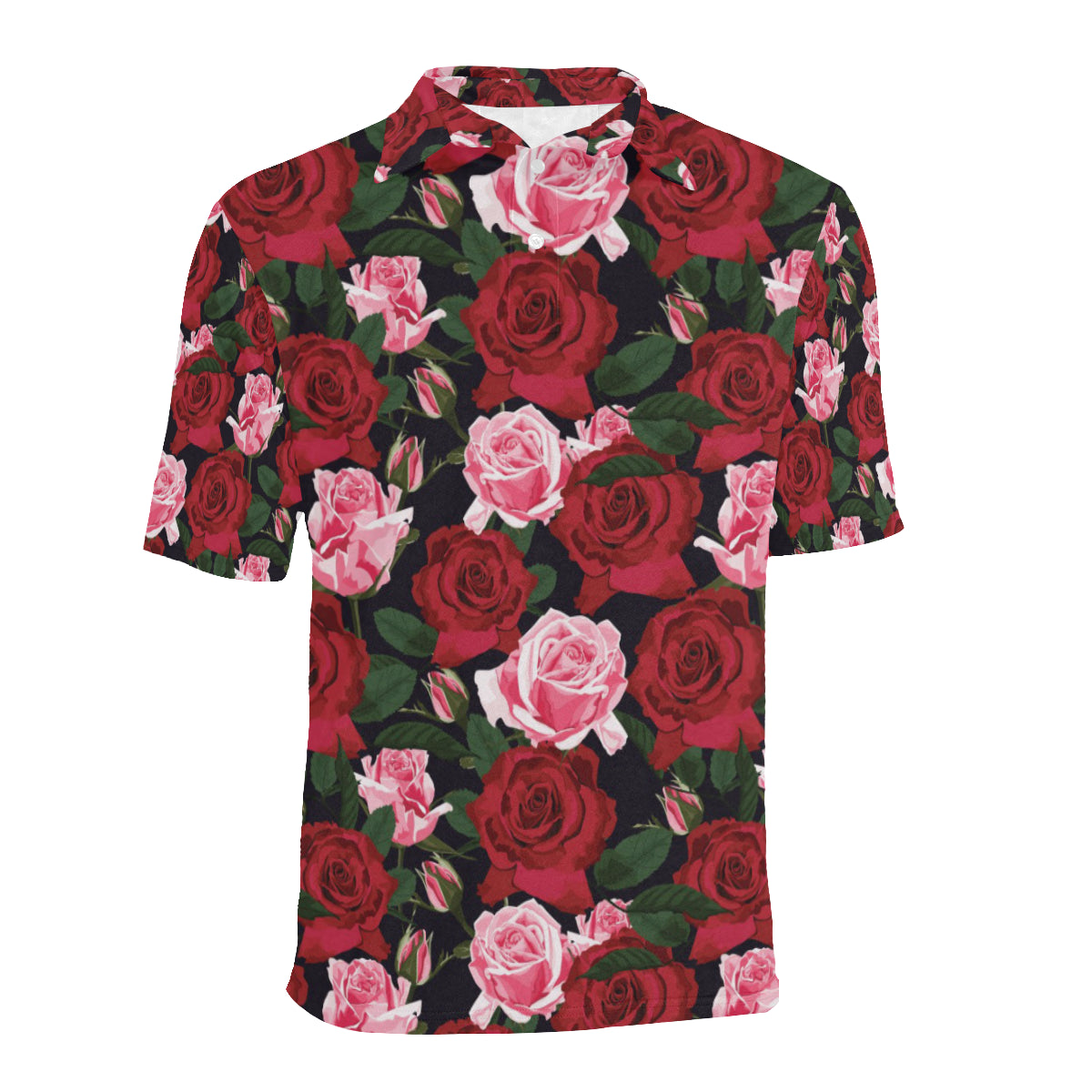 Rose Red Pink Pattern Print Design RO01 Men Polo Shirt