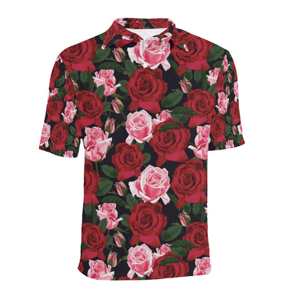 Rose Red Pink Pattern Print Design RO01 Men Polo Shirt