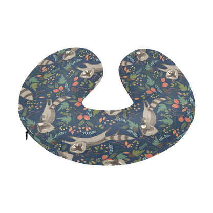 Raccoon Pattern Print Design A02 U-Shaped Travel Neck Pillow