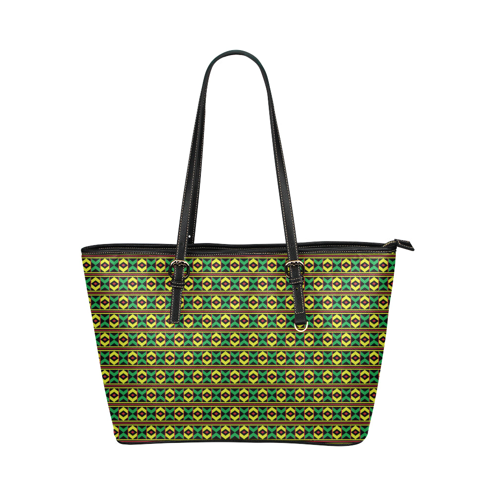 African Geometric Print Pattern Leather Tote Bag