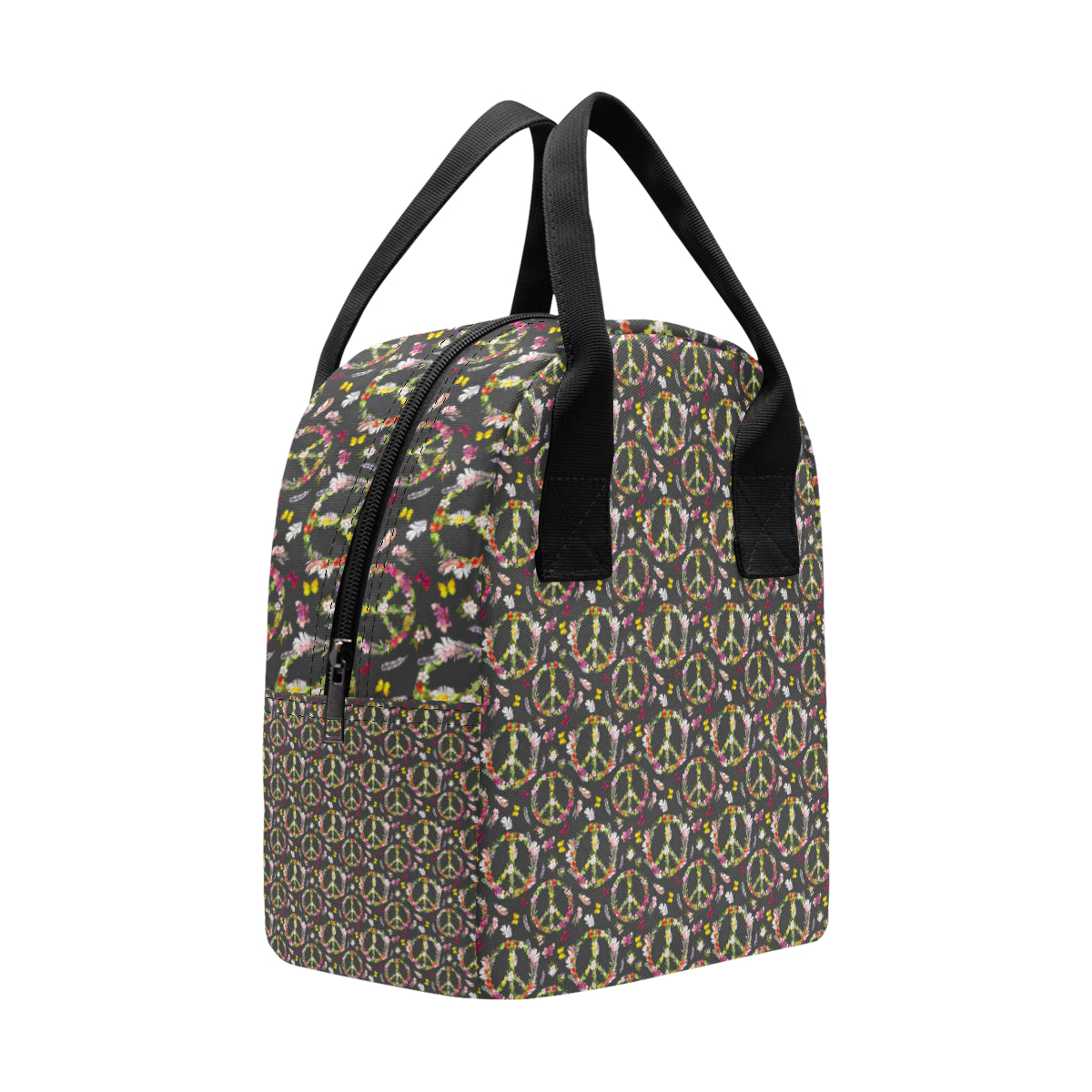 Peace Sign flowers Design Print Insulated Lunch Bag