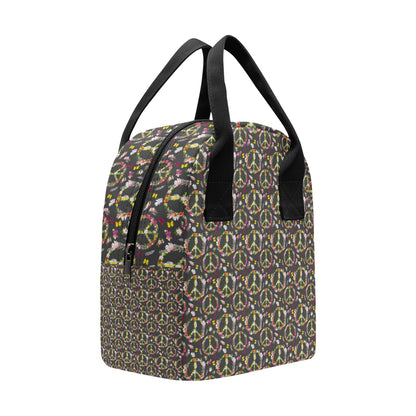 Peace Sign flowers Design Print Insulated Lunch Bag