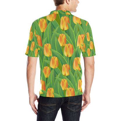Tulip Orange Pattern Print Design TP07 Men Polo Shirt