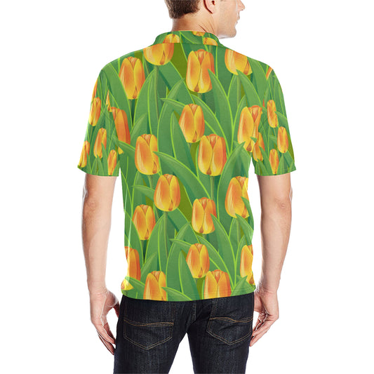 Tulip Orange Pattern Print Design TP07 Men Polo Shirt