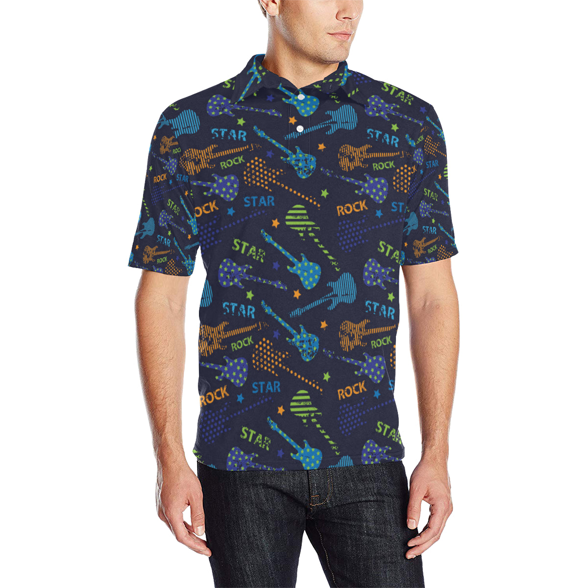 Rock and Roll Pattern Print Design A04 Men Polo Shirt