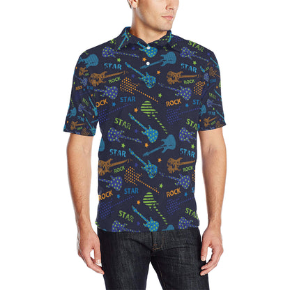 Rock and Roll Pattern Print Design A04 Men Polo Shirt