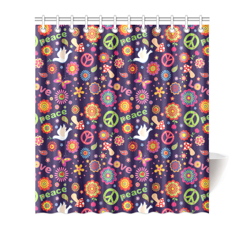 Flower Power Peace Design Print Shower Curtain