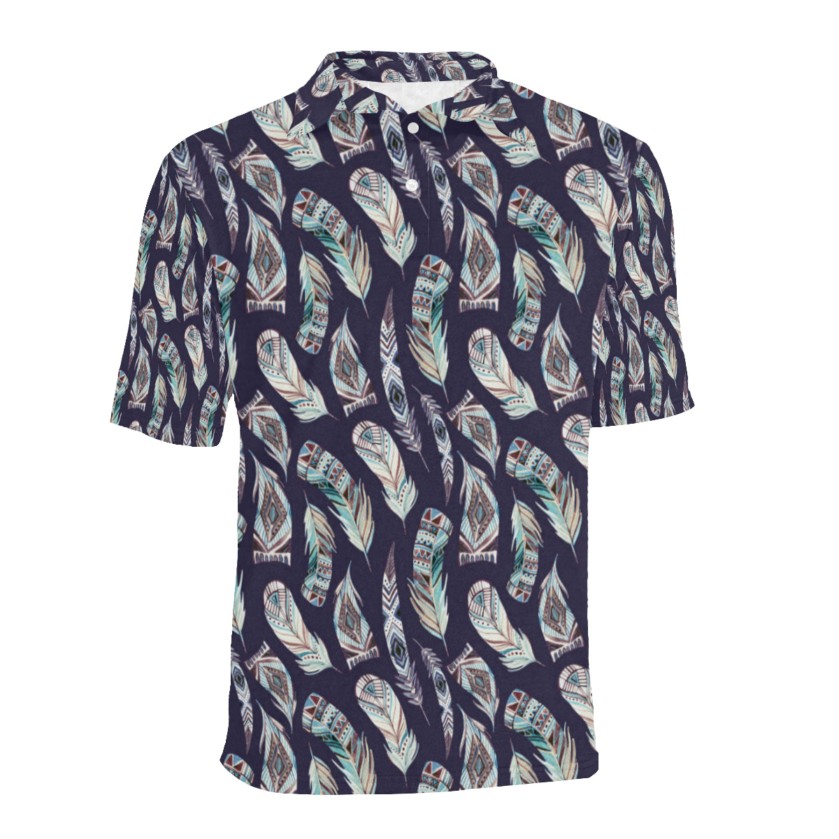 Feather Vintage Boho Design Print Men Polo Shirt