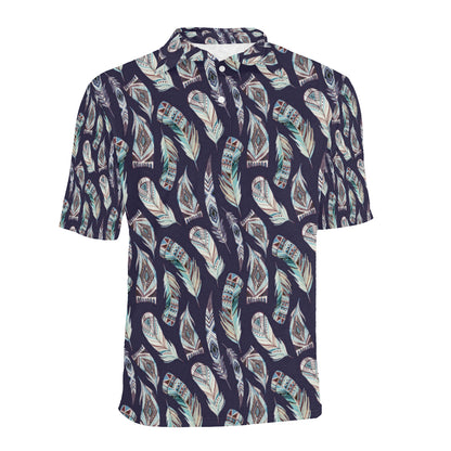 Feather Vintage Boho Design Print Men Polo Shirt