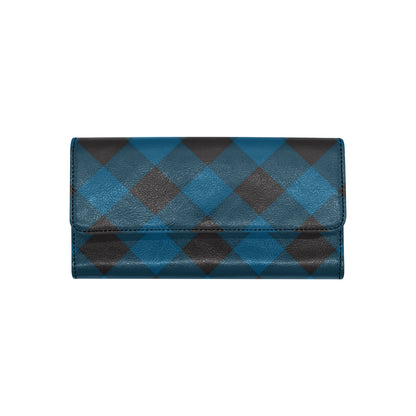 Plaid Blue Pattern Print Design A04 Women's Trifold Wallet