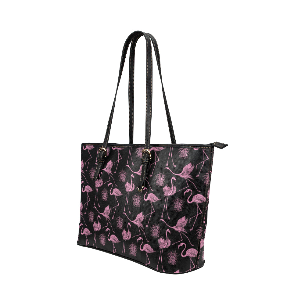 Flamingo Pink Print Pattern Leather Tote Bag