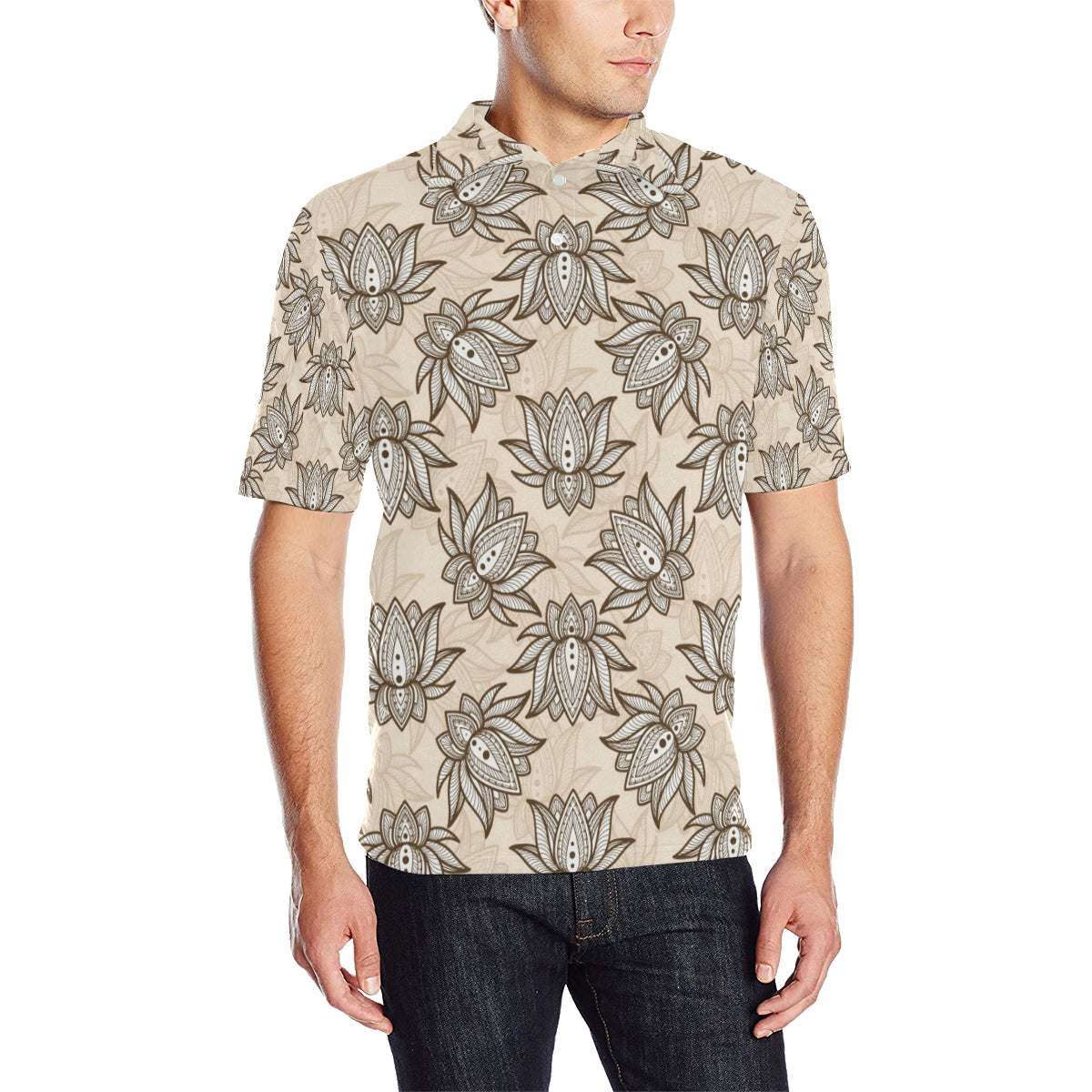 lotus Boho Pattern Print Design LO05 Men Polo Shirt
