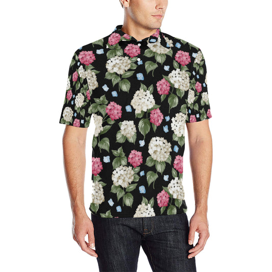Hydrangea Pattern Print Design HD09 Men Polo Shirt