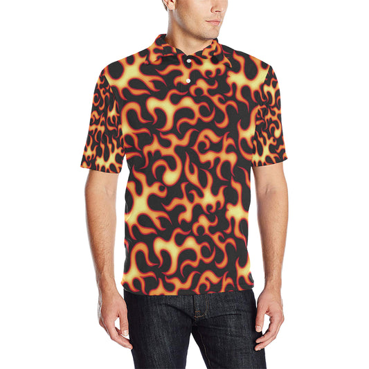 Flame Fire Themed Print Men Polo Shirt