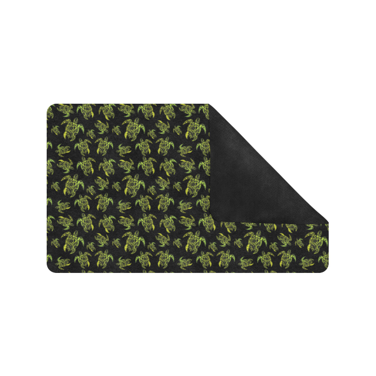 Green Tribal Turtle Polynesian Themed Rubber Doormat