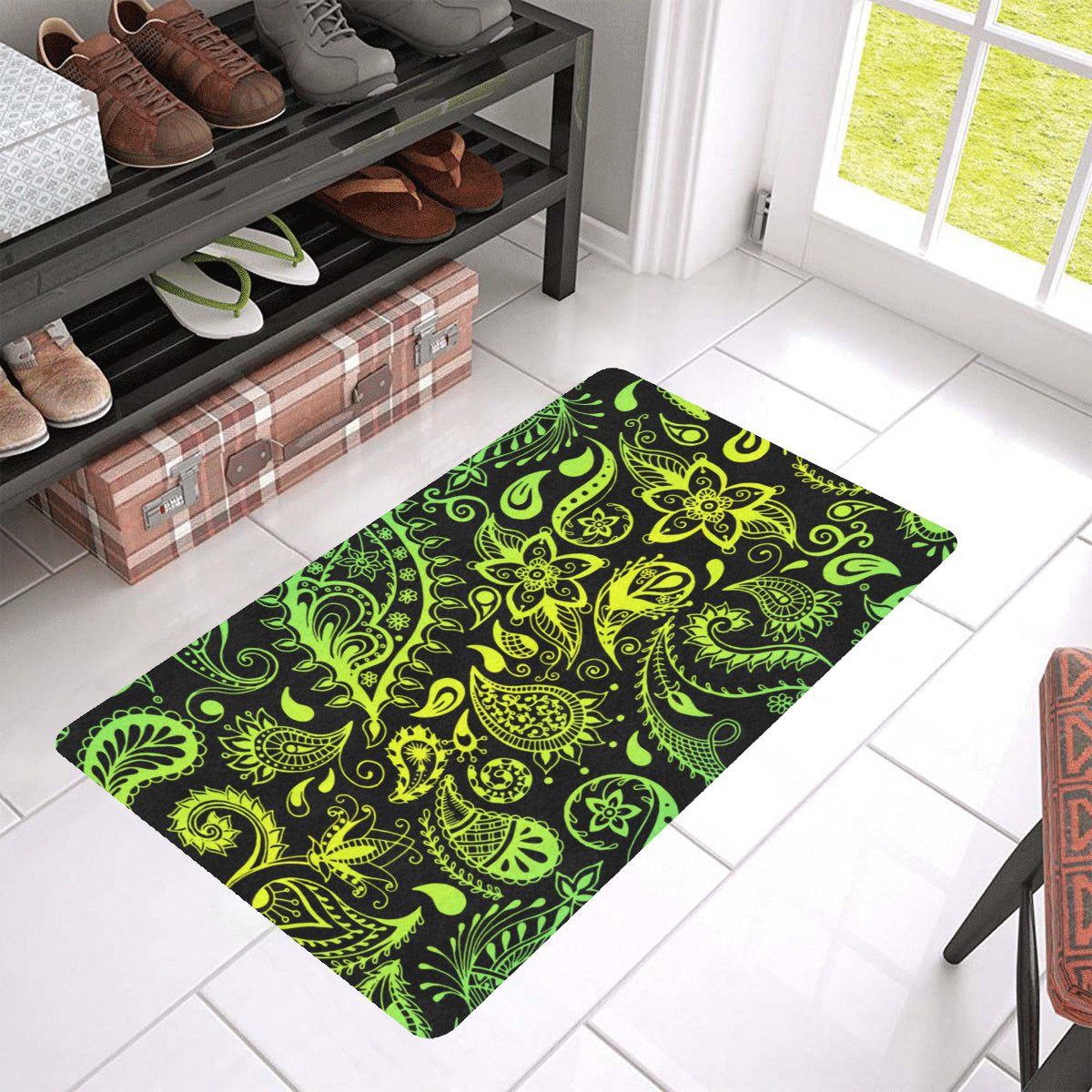 Paisley Green Design Print Rubber Doormat
