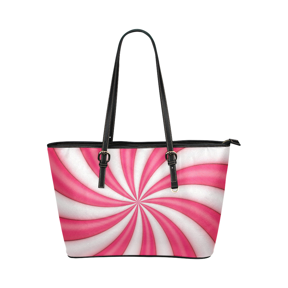 Vortex Twist Swirl Candy Print Leather Tote Bag