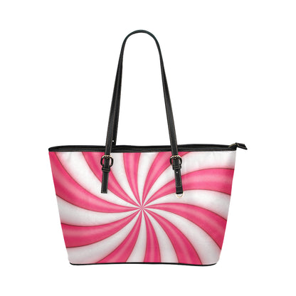 Vortex Twist Swirl Candy Print Leather Tote Bag