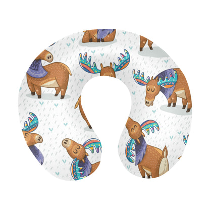 Moose Cute Pattern Print Design 01 U-Shaped Travel Neck Pillow