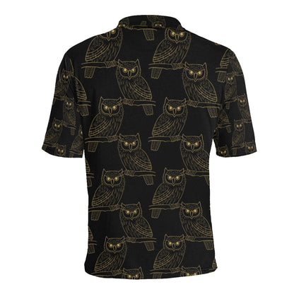 Gold Owl Pattern Men Polo Shirt