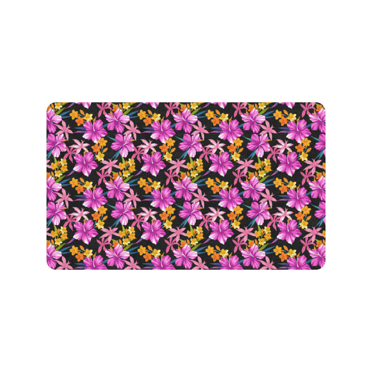 Tropical Folower Pink Hibiscus Print Rubber Doormat