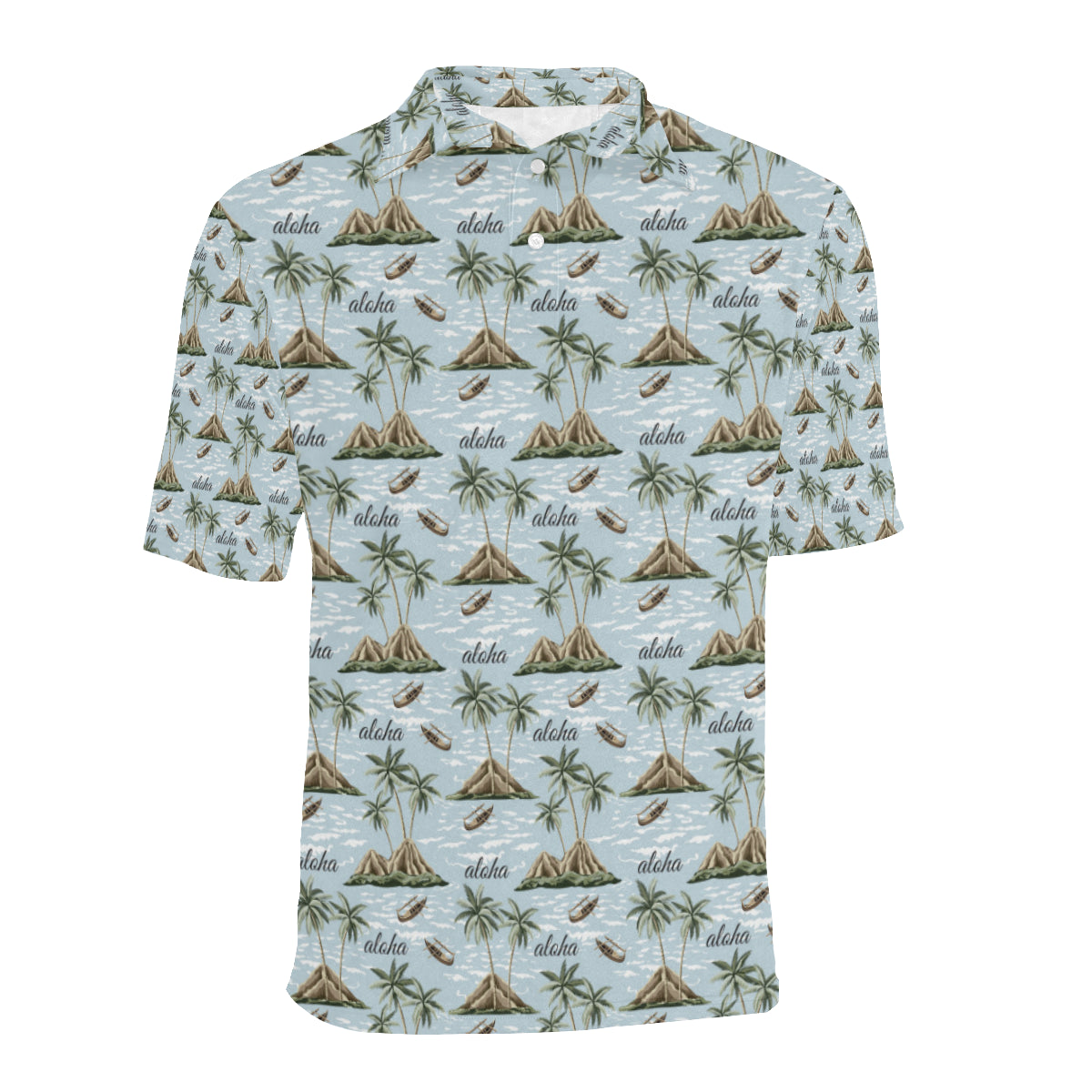 Aloha Hawaii island Design Themed Print Men Polo Shirt