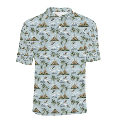 Aloha Hawaii island Design Themed Print Men Polo Shirt