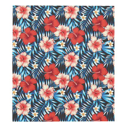Red Hibiscus Blue Scene Premium Quilt