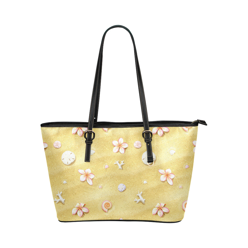 Beach Theme Print Leather Tote Bag