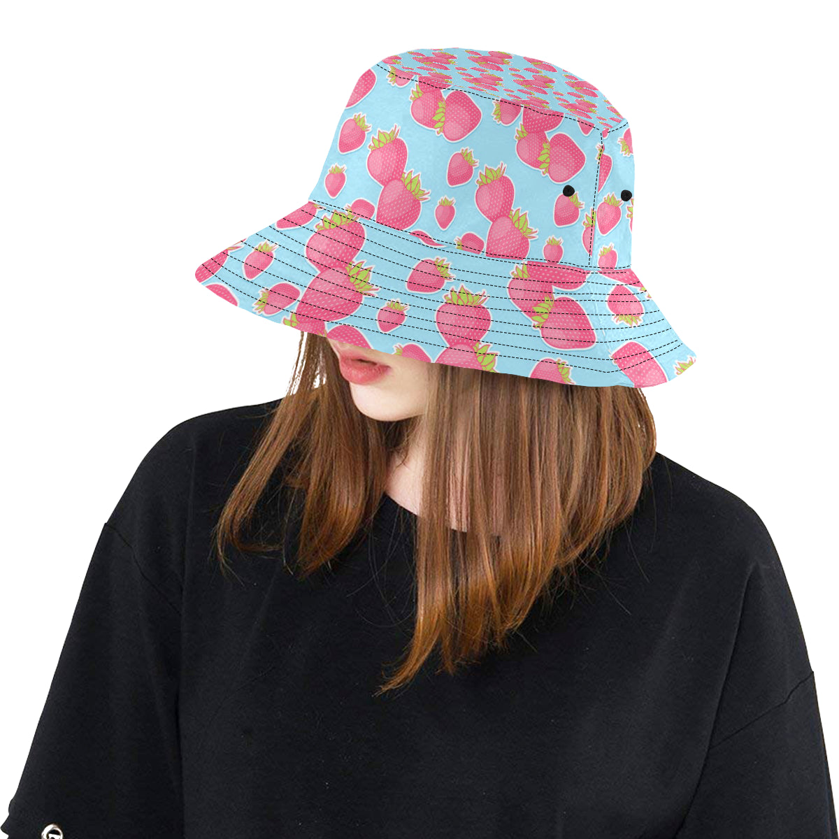 Strawberry Pattern Print Design SB04 Unisex Bucket Hat