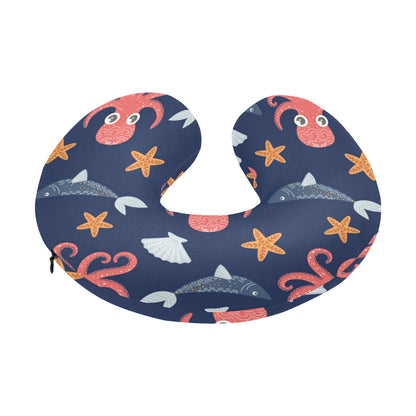 Octopus Pattern Print Design A04 U-Shaped Travel Neck Pillow