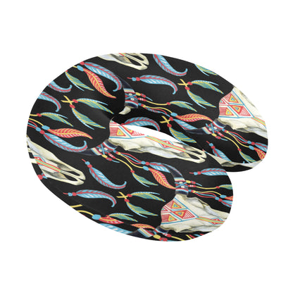 Buffalo Head Boho Style Pattern Print Design 01 U-Shaped Travel Neck Pillow